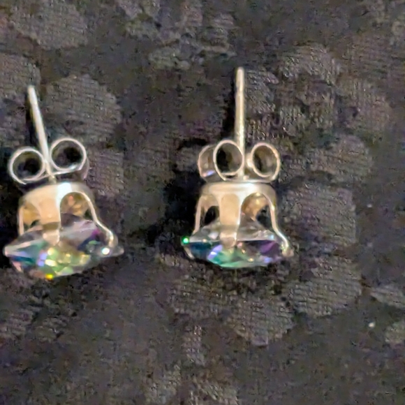 🆕 Mystic Topaz CZ Stud Earrings Pierced Ears 925 Sterling Silver - Picture 7 of 13
